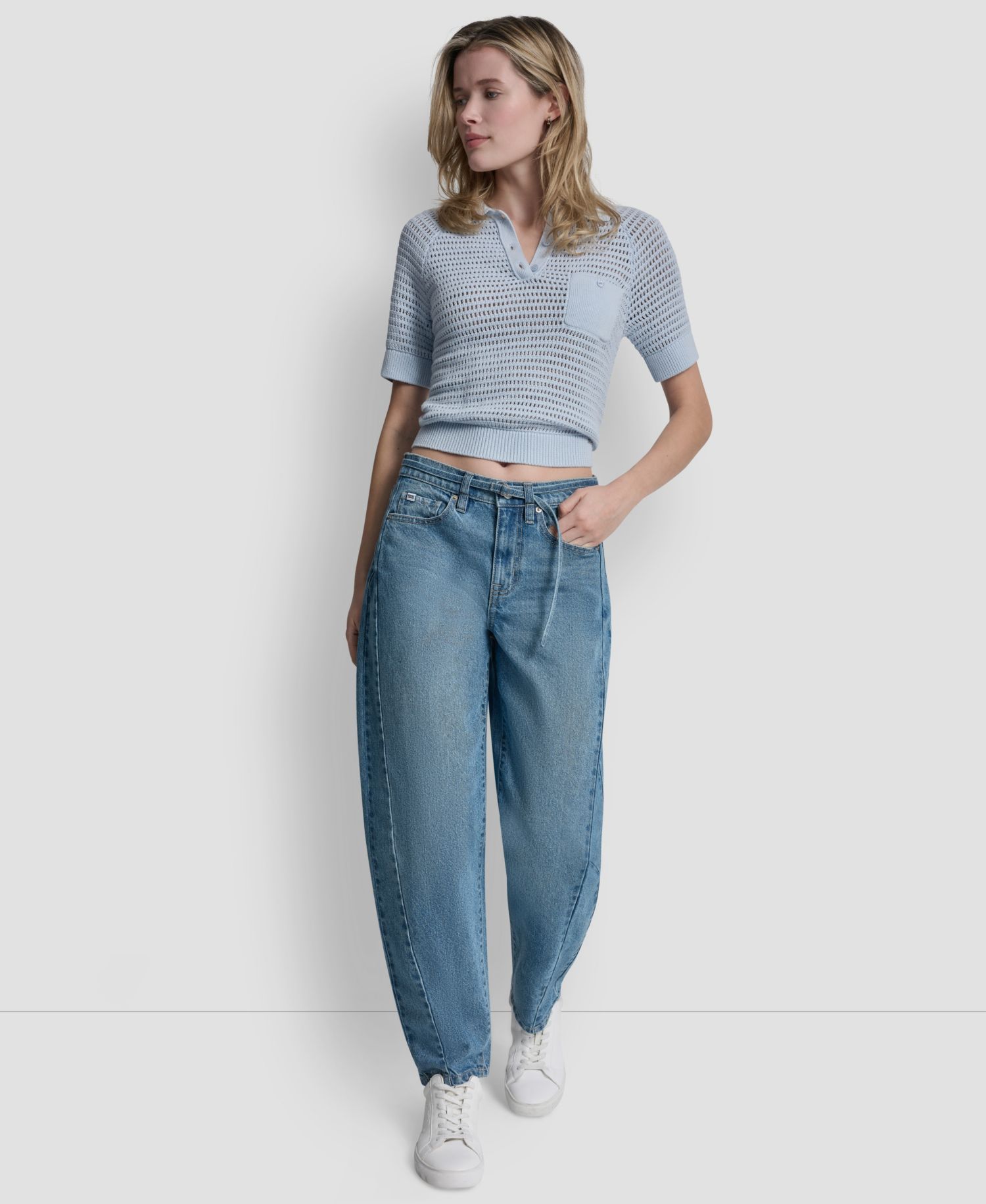 Women's Mid-Rise Forward Seamed Barrel Jeans With Self-Belt