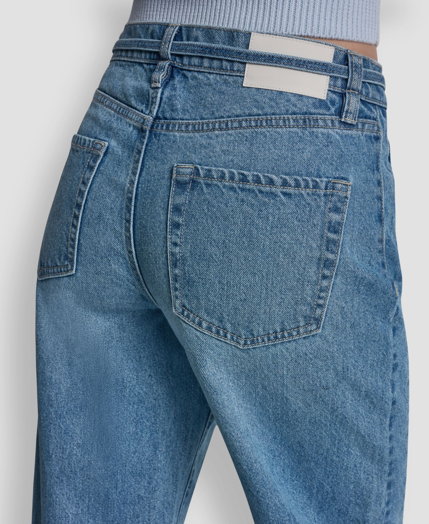 Women's Mid-Rise Forward Seamed Barrel Jeans With Self-Belt