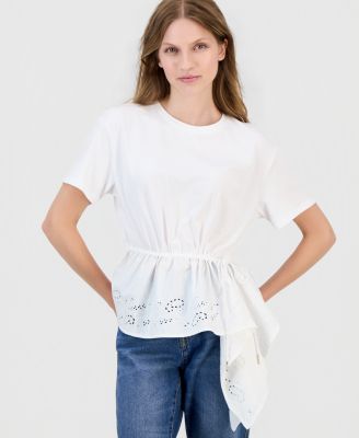 Women's Asymmetrical Eyelet-Embroidered Top