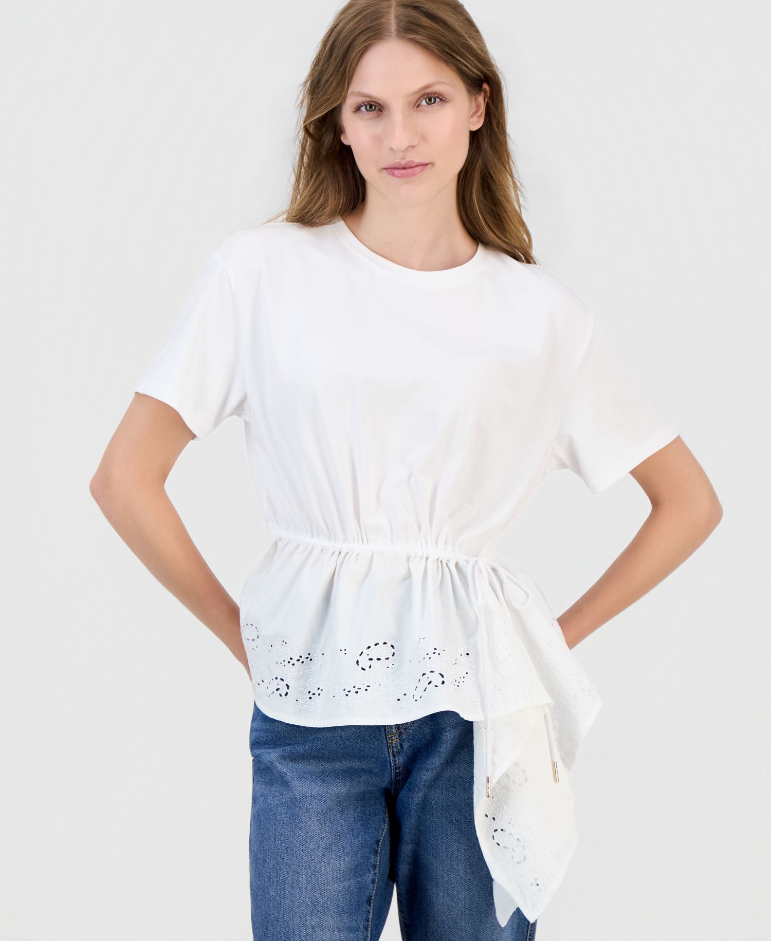 Women's Asymmetrical Eyelet-Embroidered Top