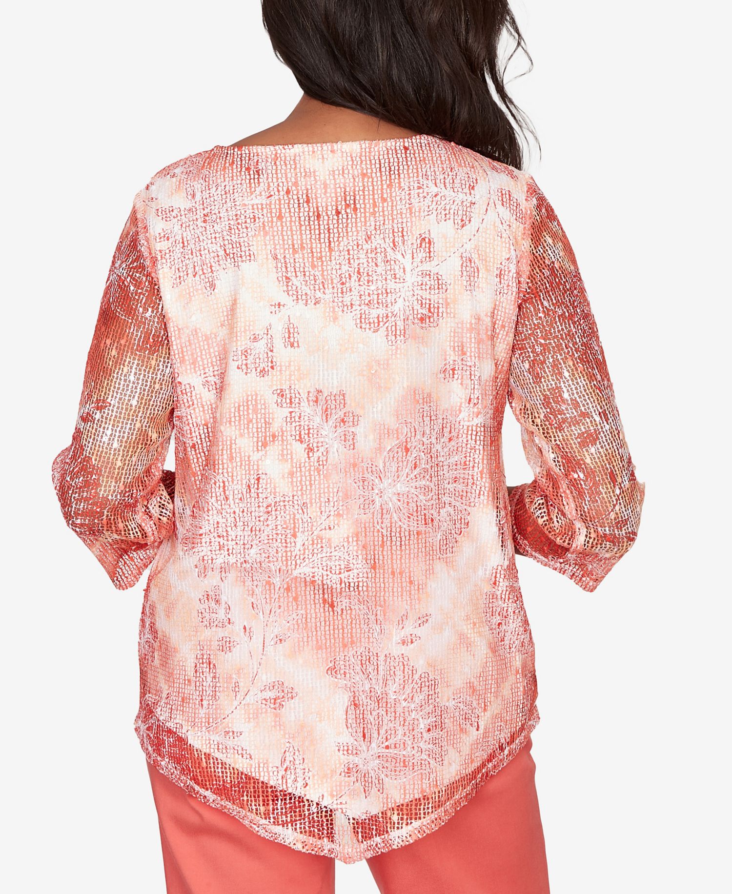 Petite Resort Living Batik Tie Dye Chevron Crew Neck Top