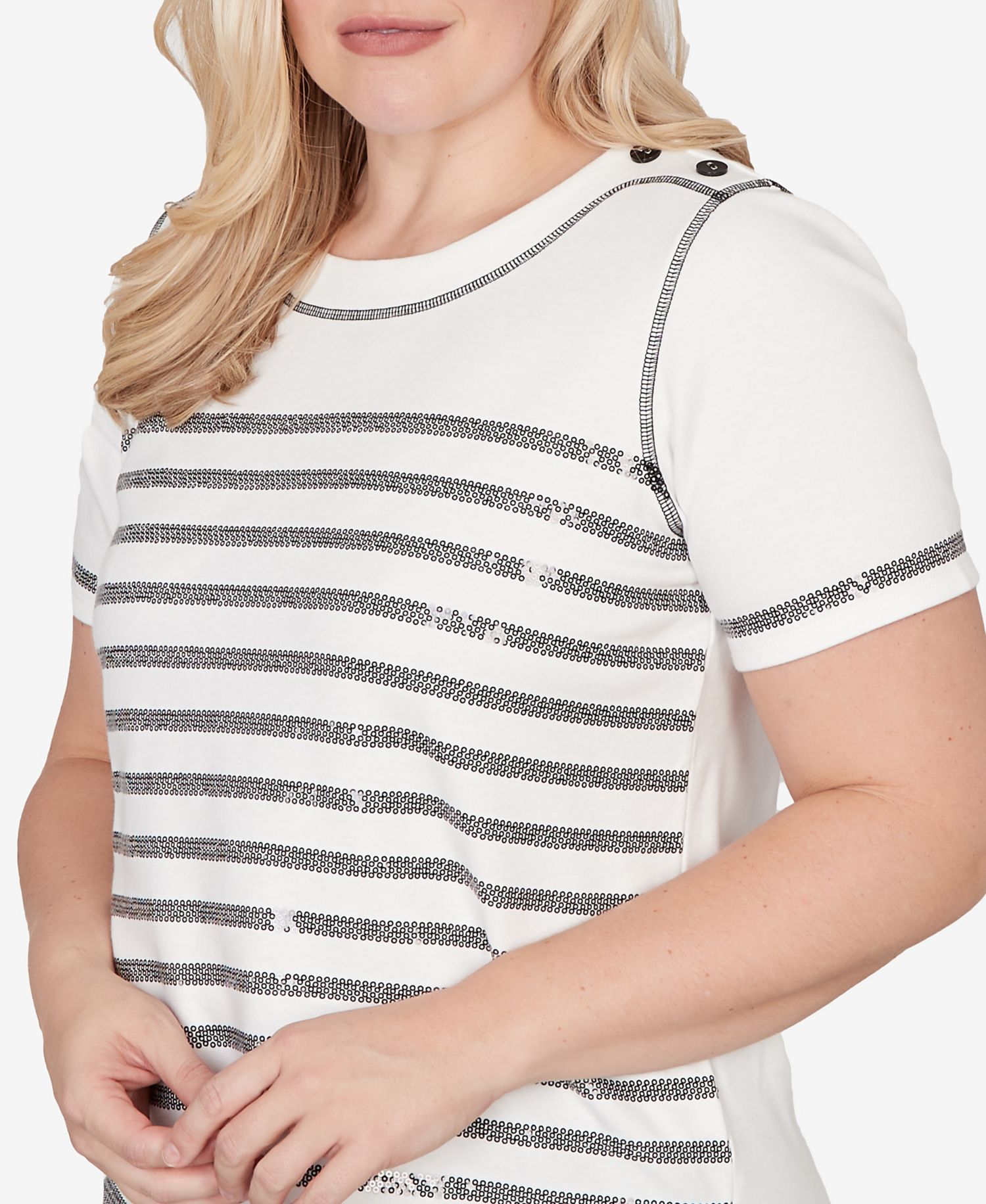 Petite Crowd Pleaser Biadere Sequin Stripes T-Shirt