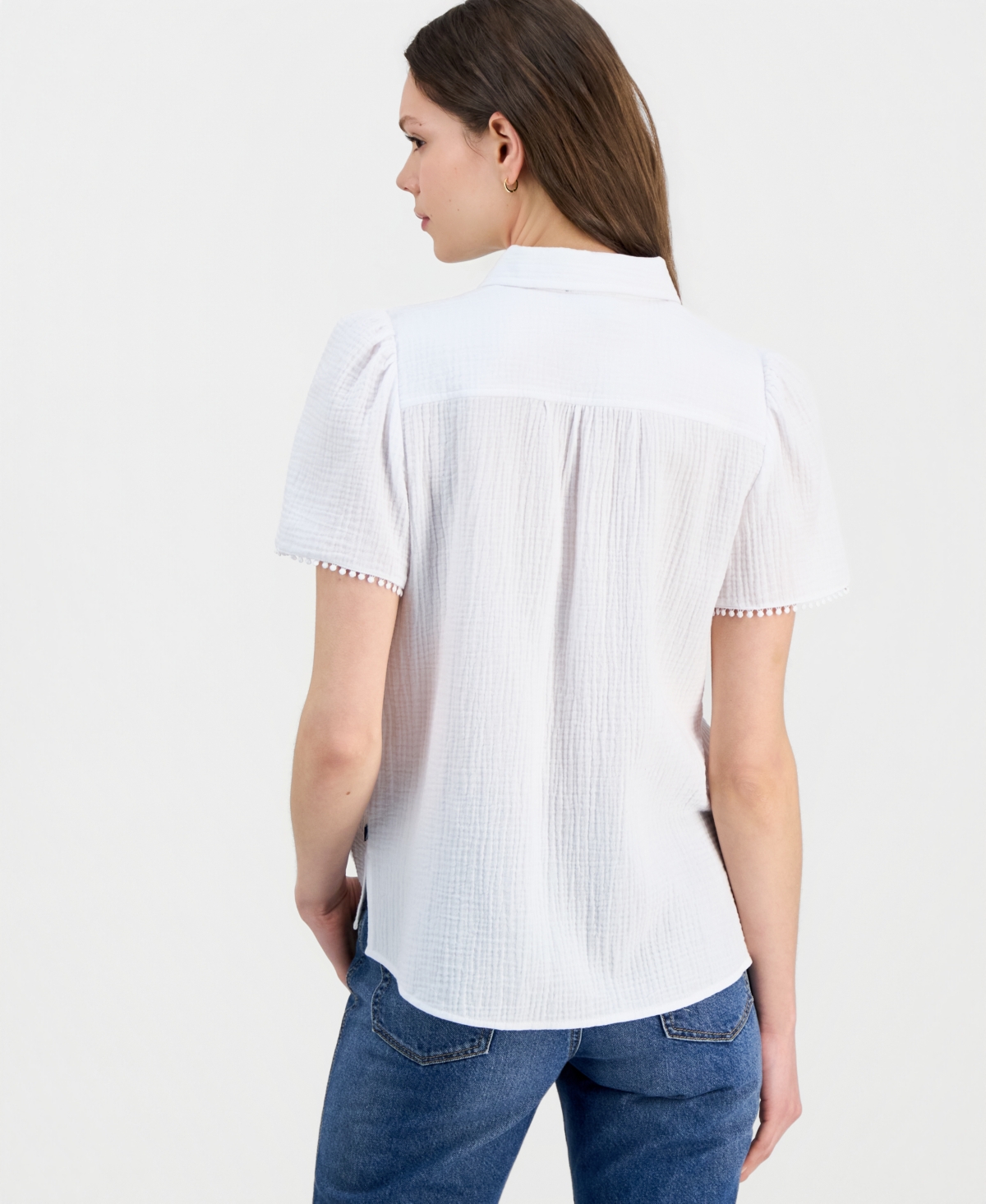 Nautica Women's Cotton Bobble-Trim Short-Sleeve Shirt