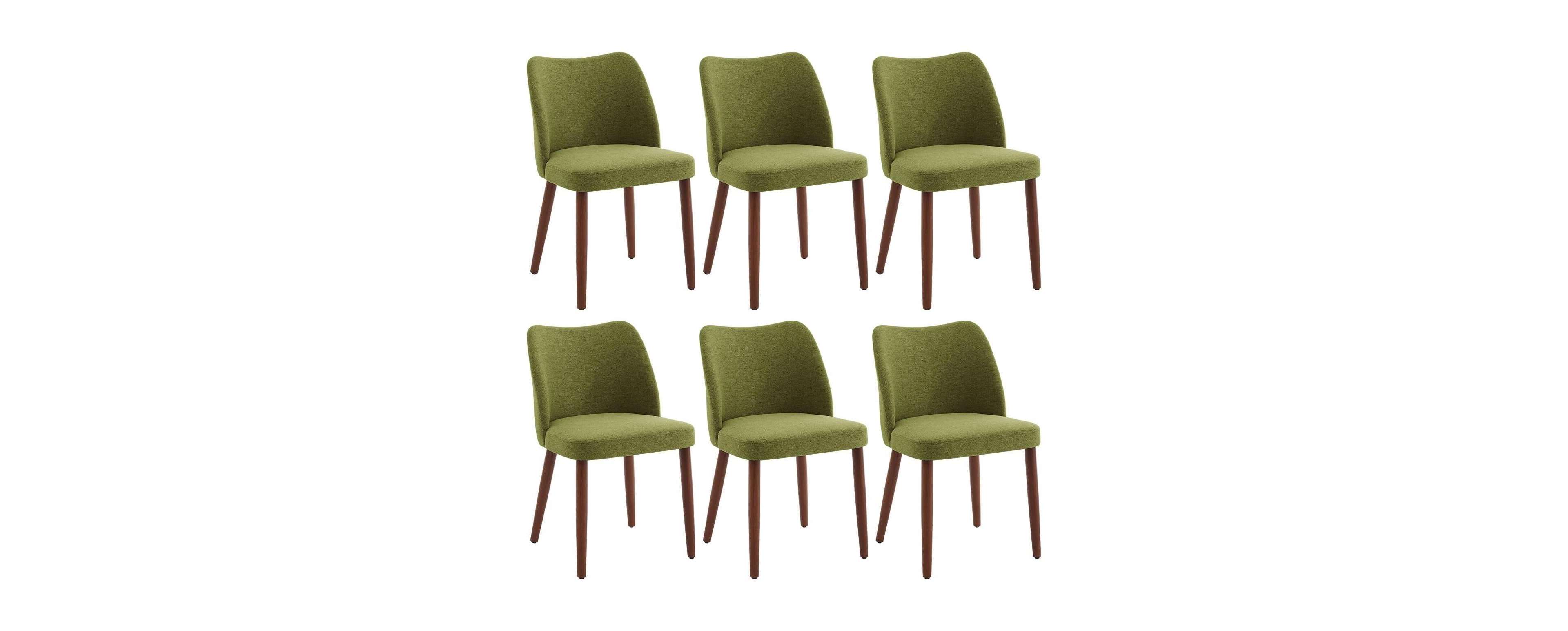 gaomon Dining Chair Set of 6, Linen Upholstered Dining Chair with Wood Legs, Wing Backrest, Wooden Kitchen Chair, Kitchen Chairs with Thick Cushions