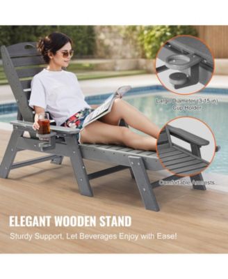 HDPE Chaise Lounge Chair, 400 lbs Capacity, 6-Position Adjustable Patio Lounge Chair with Backrest and Cup Holder, Gray
