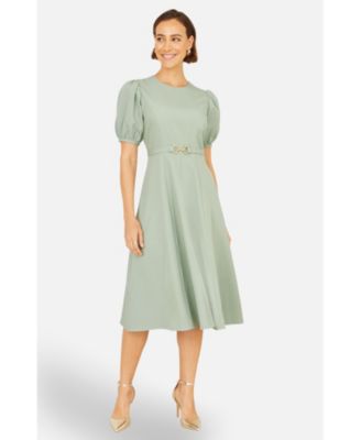 Women's Buckle Detail Short Sleeve Skater Dress