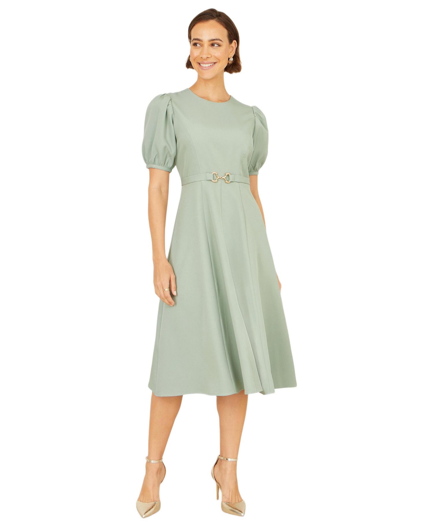 Women's Buckle Detail Short Sleeve Skater Dress