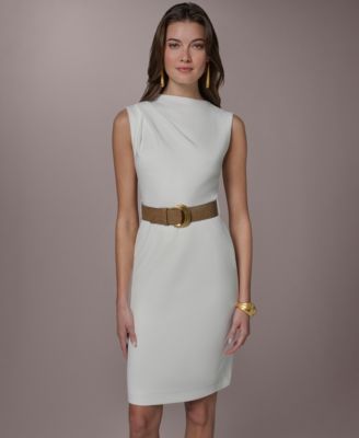 Women's Mock Neck Belted Sheath Dress