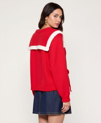 Women's Ruffle Collar Tie-Front Knit Sweater