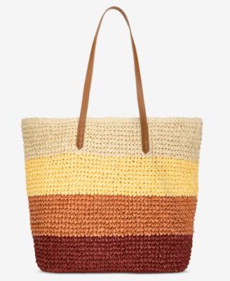 Ombr&eacute; Striped Straw Slouchy Tote Bag