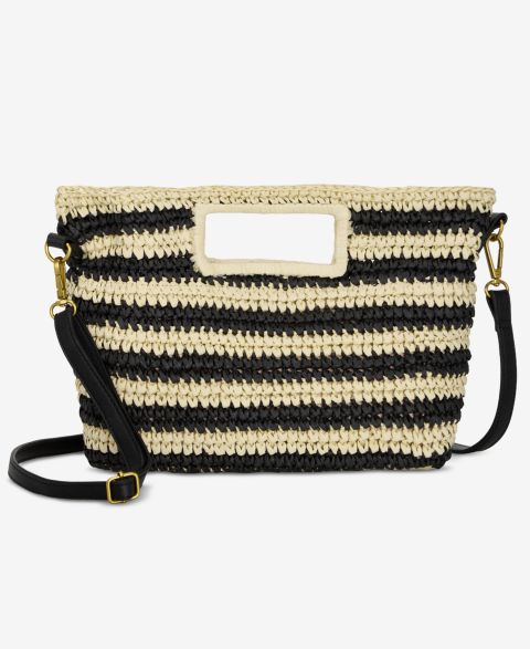 Женский клатч Style & Co Striped Straw Clutch, цвет: Чёрный / Натуральный