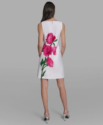 Women's Sleeveless Peony Floral Scoop Neck Sheath Dress