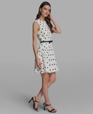 Women's Cap-Sleeve Flocked Polka Dot Mini Dress