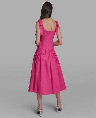 Women's Sleeveless Bow Strap Square Neck Midi Dress