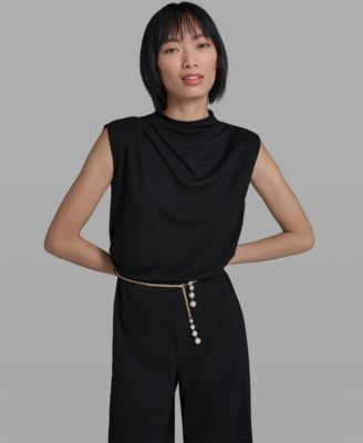 Women's Sleeveless Matte Jersey Removable Chain Belt Jumpsuit