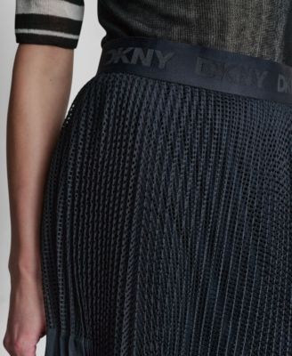 Women's Logo-Waist Mixed-Media Pleated-Hem Skirt