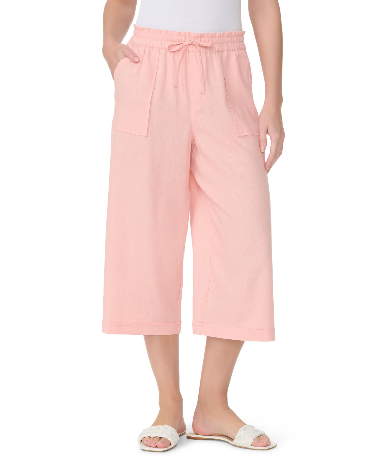 Women's Linen Pull On Wide-Leg Crop Pants