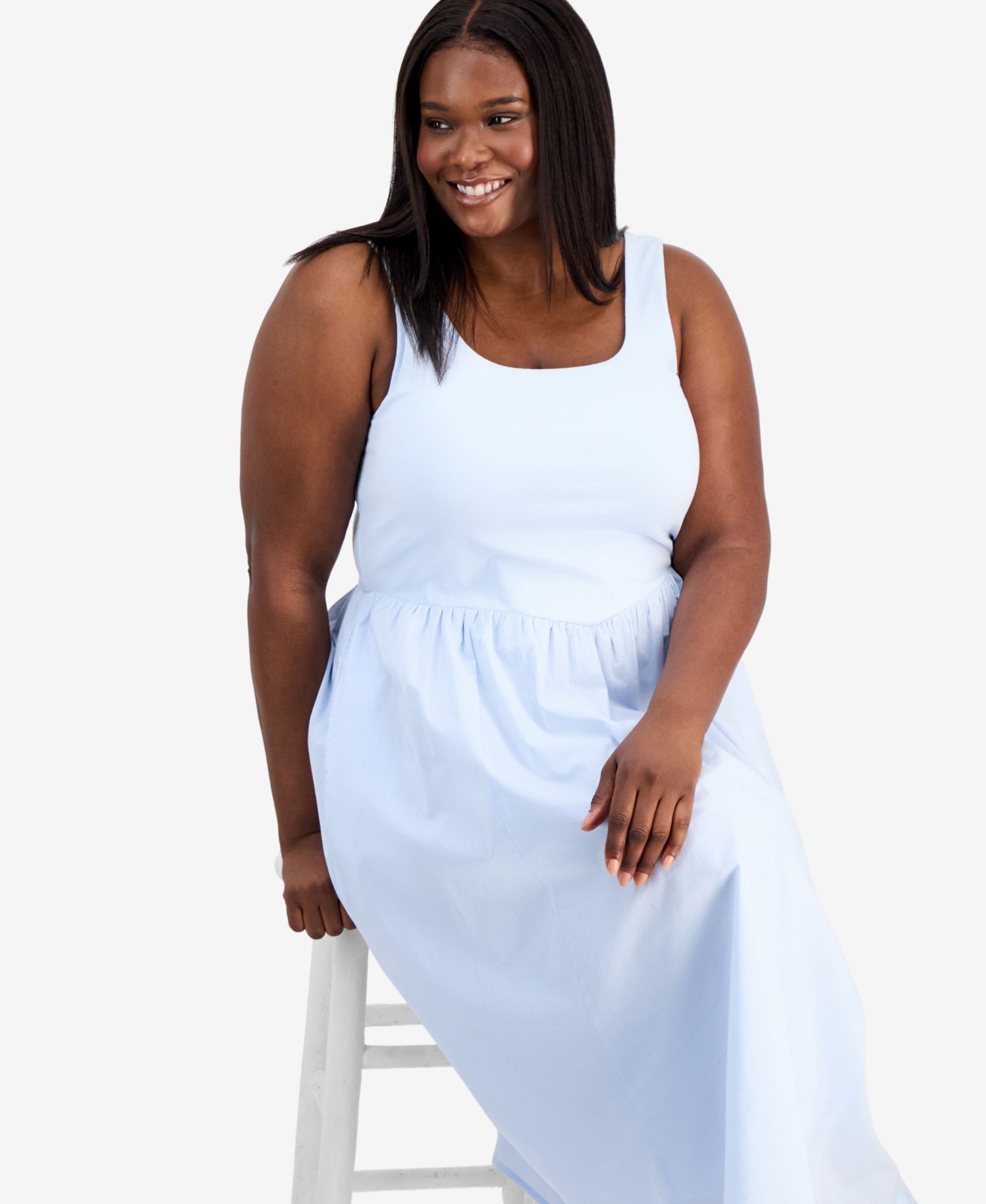 Trendy Plus Size V-Waist Mixed-Media Midi Dress
