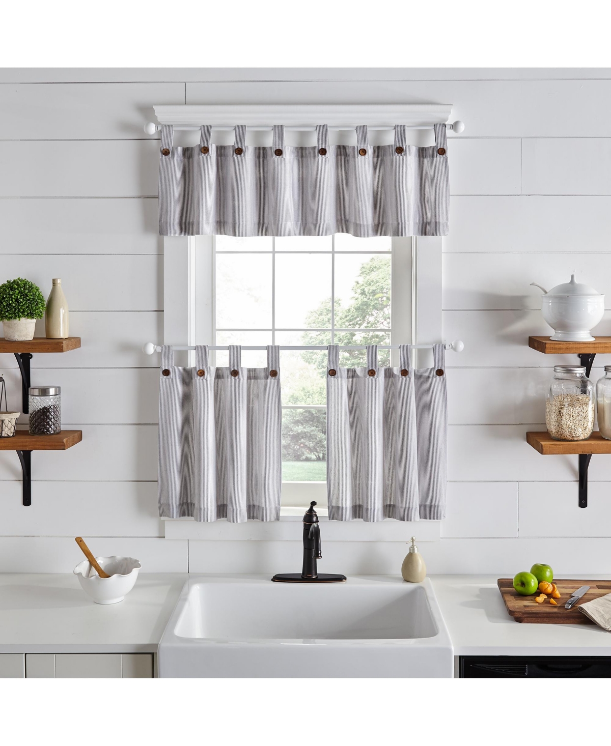 Elrene Home Fashions Tucker Ticking Stripe Window Tier Set