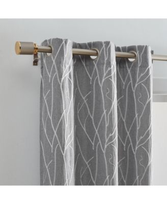 Sterling Branch Motif Embroidered Blackout Window Curtain Panel, Set of 2