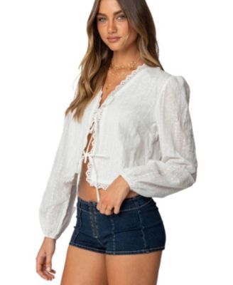 Women's Lesley Cotton Lace Tie Front Top