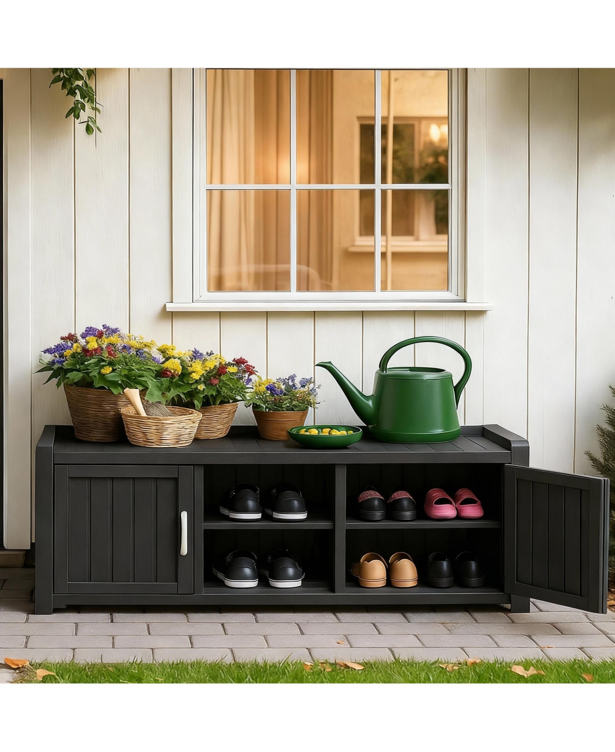 Yigii Waterproof Uv-Resistant Shoe Storage Bench with Seat for Indoor/Outdoor Use