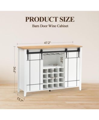 47 Inch Wine Bar Cabinet with Sliding Barn Door Buffet Sideboard Cabinet with 16 Bottle Wine Rack