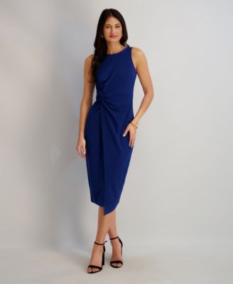 Women's Ruched Side-Twist Sleeveless Midi Dress
