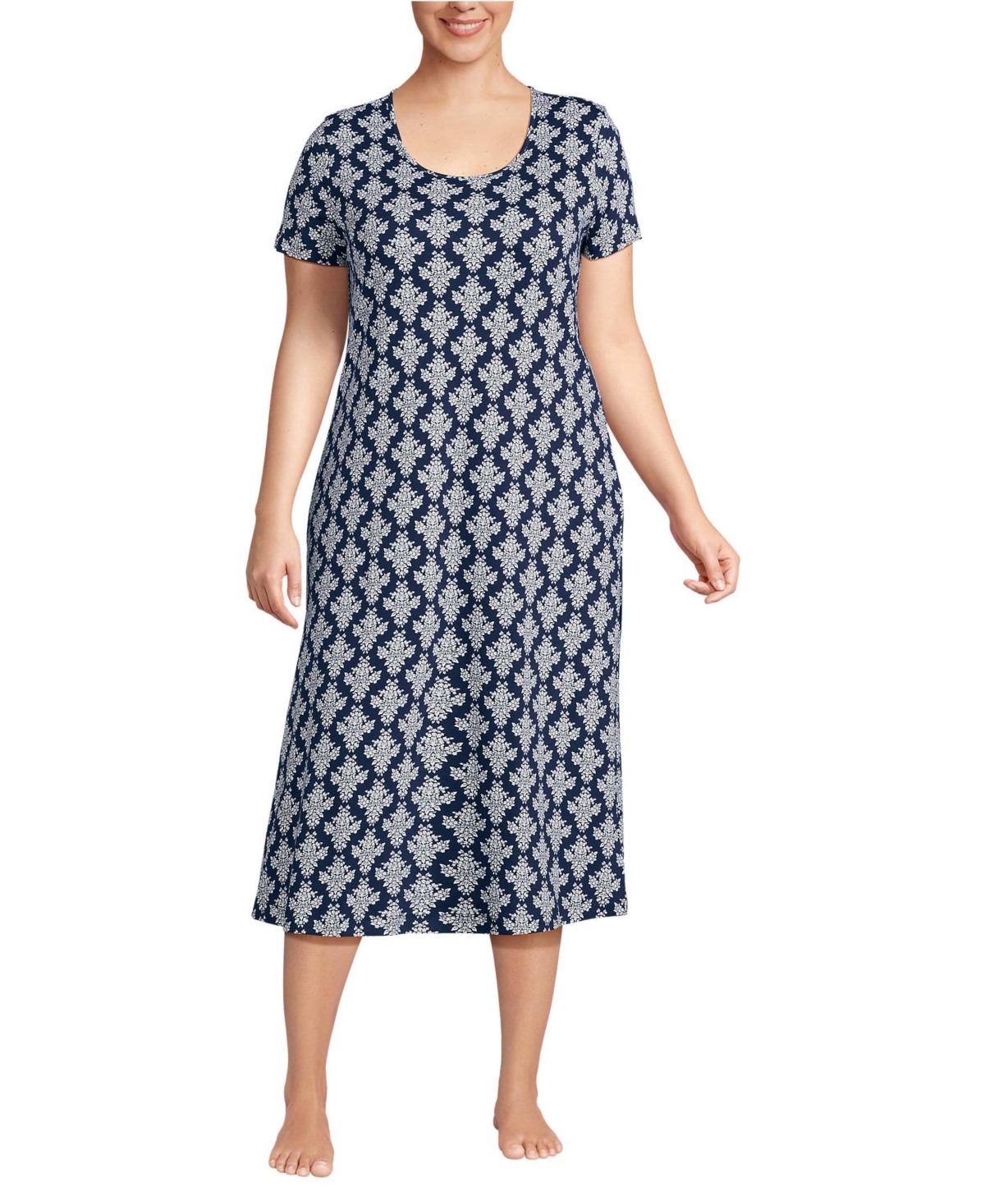 Lands' End Women's Plus Cotton Short Sleeve Midcalf Nightgown