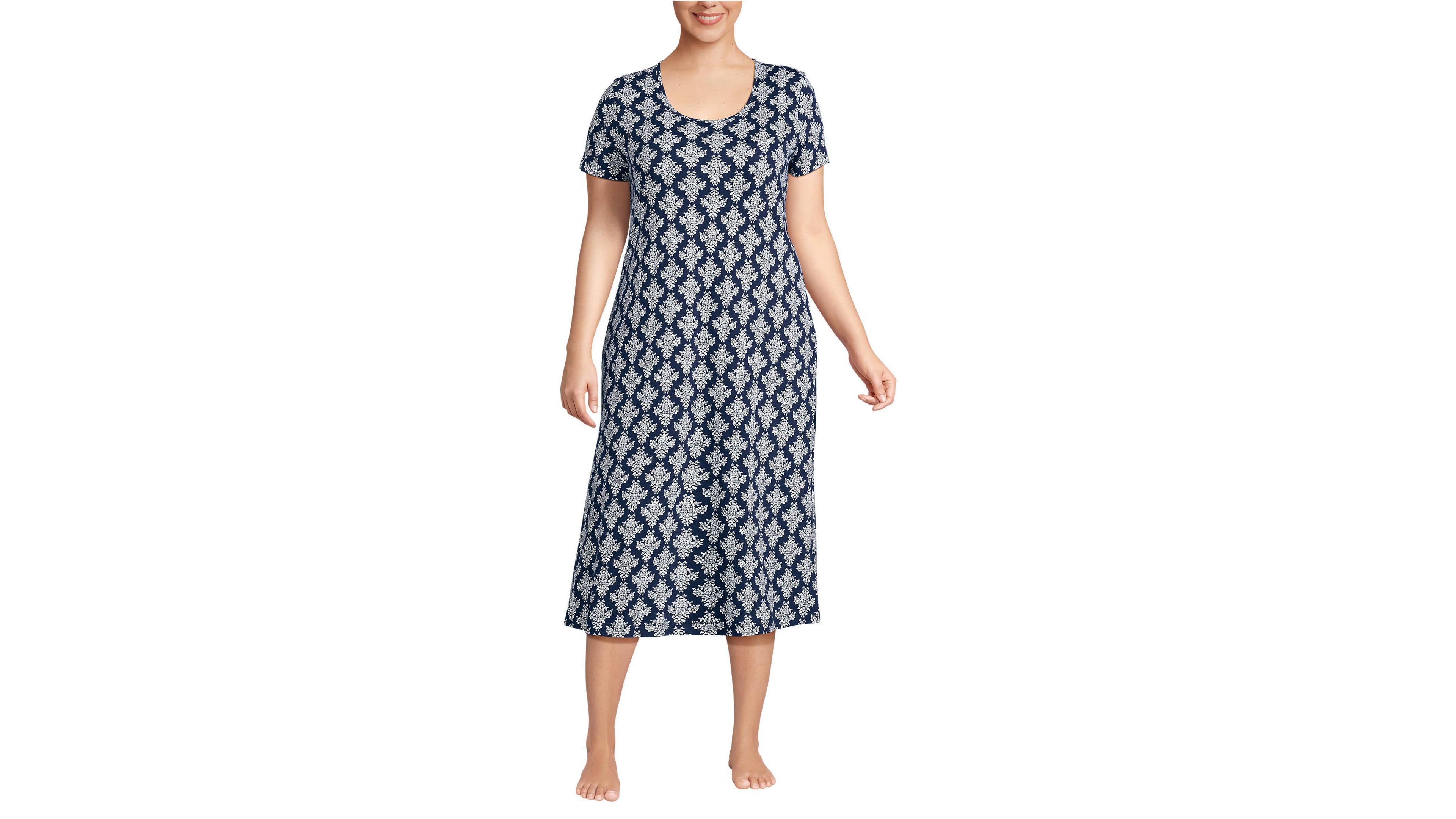 Lands' End Women's Plus Cotton Short Sleeve Midcalf Nightgown