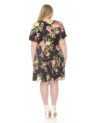 Plus Size V-Neck Tropical Flower Short Sleeve Dress