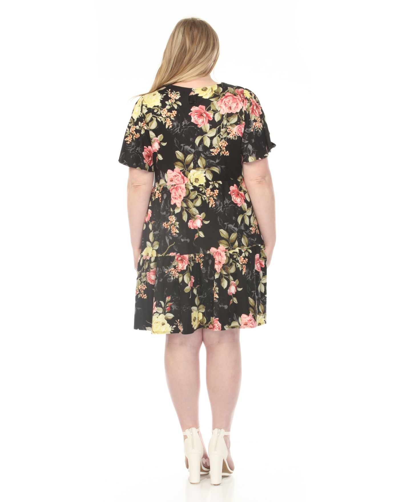 Женское платье White Mark Plus Size V-Neck Tropical Flower Short-Sleeve Dress, цвет: Чёрный / Красный — фото 5