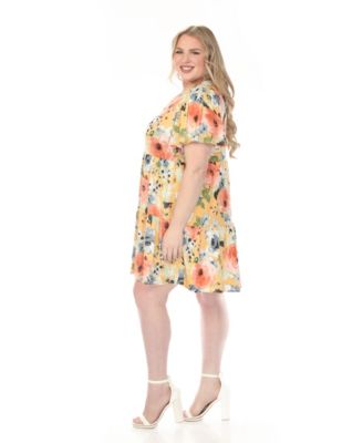 Plus Size V-Neck Vintage Floral Short Sleeve Dress