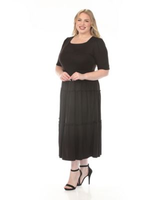 Plus Size Square Neck Short-Sleeve Tiered Dress