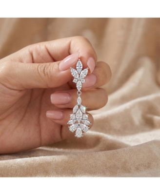 Dazzling White Gold Plated Cluster CZ Chandelier Earrings