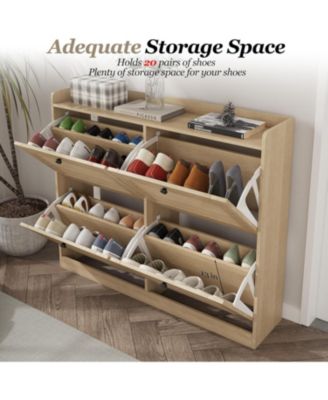 Large Shoe Storage Cabinet with 4 Flip Drawers, Narrow Entryway Shoe Organizer with Adjustable Shelves.