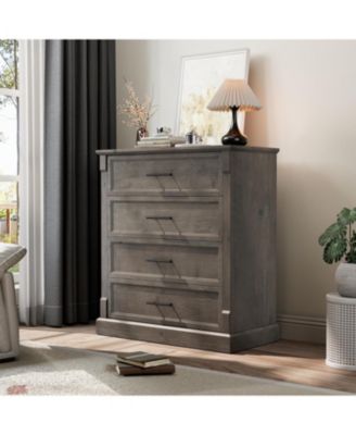 Farmhouse 4 Drawer Dresser for Bedroom, Tall Chest of Drawers with Metal Handles, Rustic Wooden Dresser TV Stand, for Living Room, Hallway