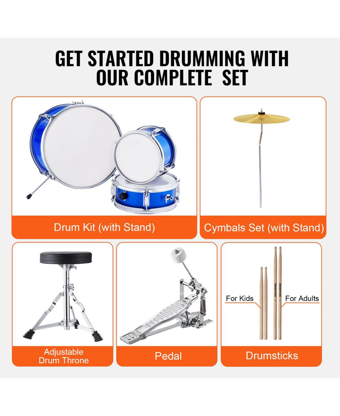 Детские игрушки SUGIFT Kids Beginner 3-Piece Drum Set, Ages 6-13, цвет: Синий — фото 3