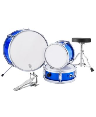 Kids Drum Set 3-Piece 14" Beginner Kit with Throne Pedal Sticks Blue