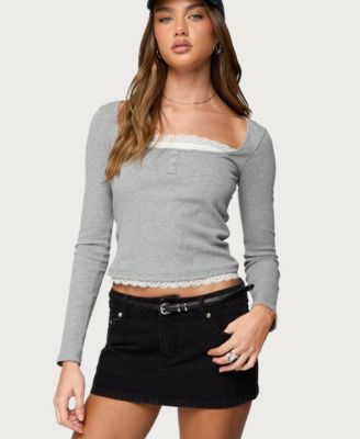 Women's Joana Layered Lacey Henley Top