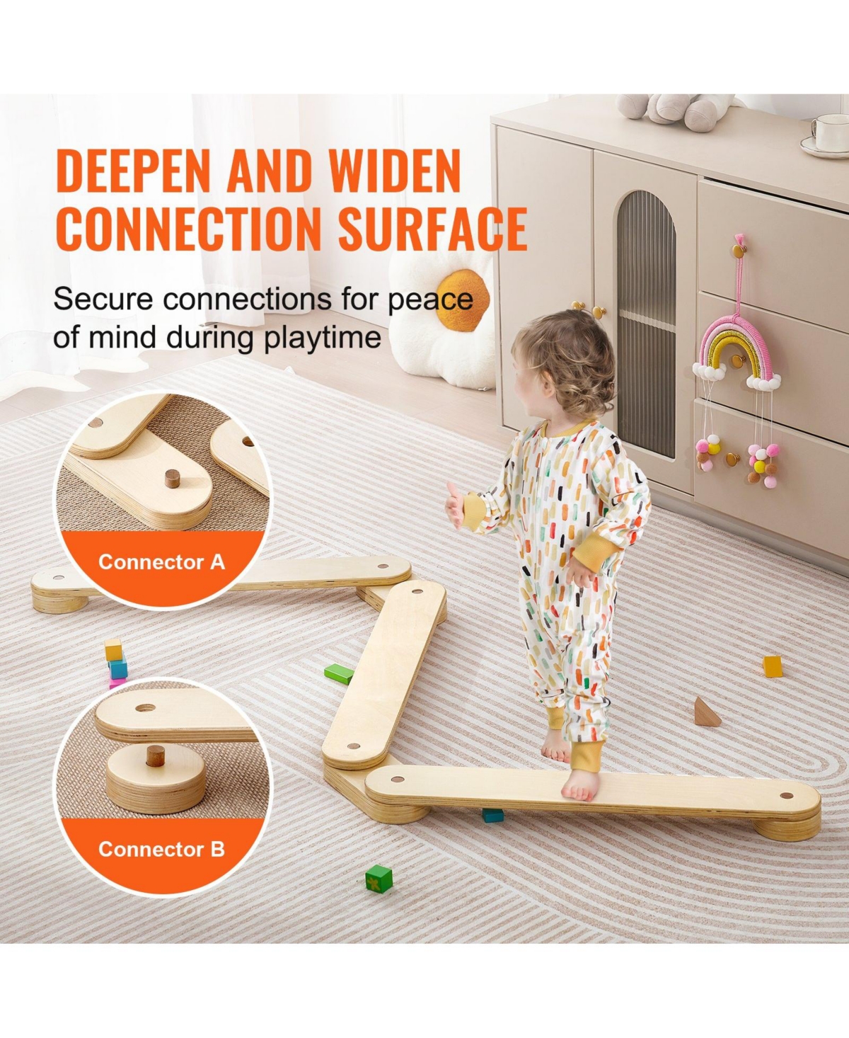 Sugift 3-Piece Wooden Balance Beam Stepping Stones for Toddler Motor Skills Development