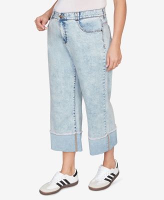 Plus Size Comfort Waist Wide Leg Cropped Jeans