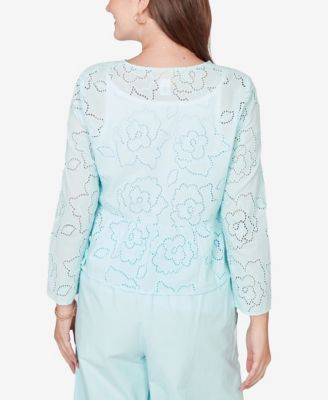 Plus Size Floral Eyelet Peplum Jacket