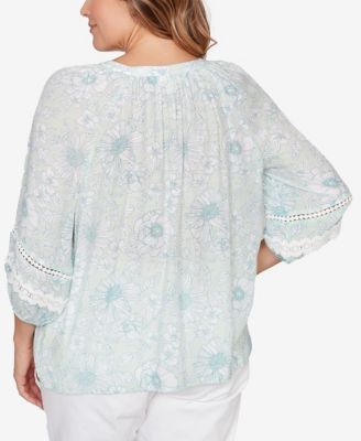 Plus Size Floral Silky Gauze Peasant Top