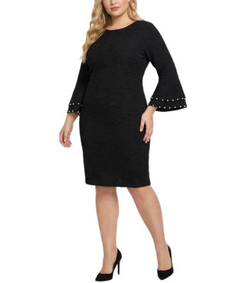 Plus Size Long-Sleeve Dress with Bell Cuffs