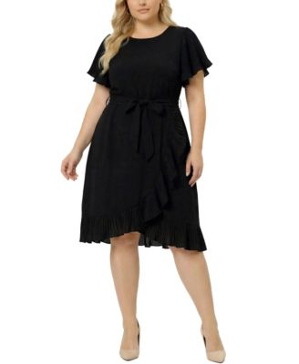 Plus Size-Short-Sleeve Pleated Ruffle Dress