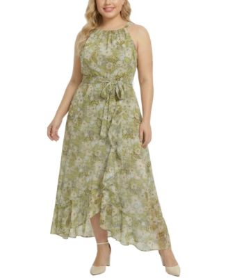 Plus Size Halter Front Chiffon Maxi Dress