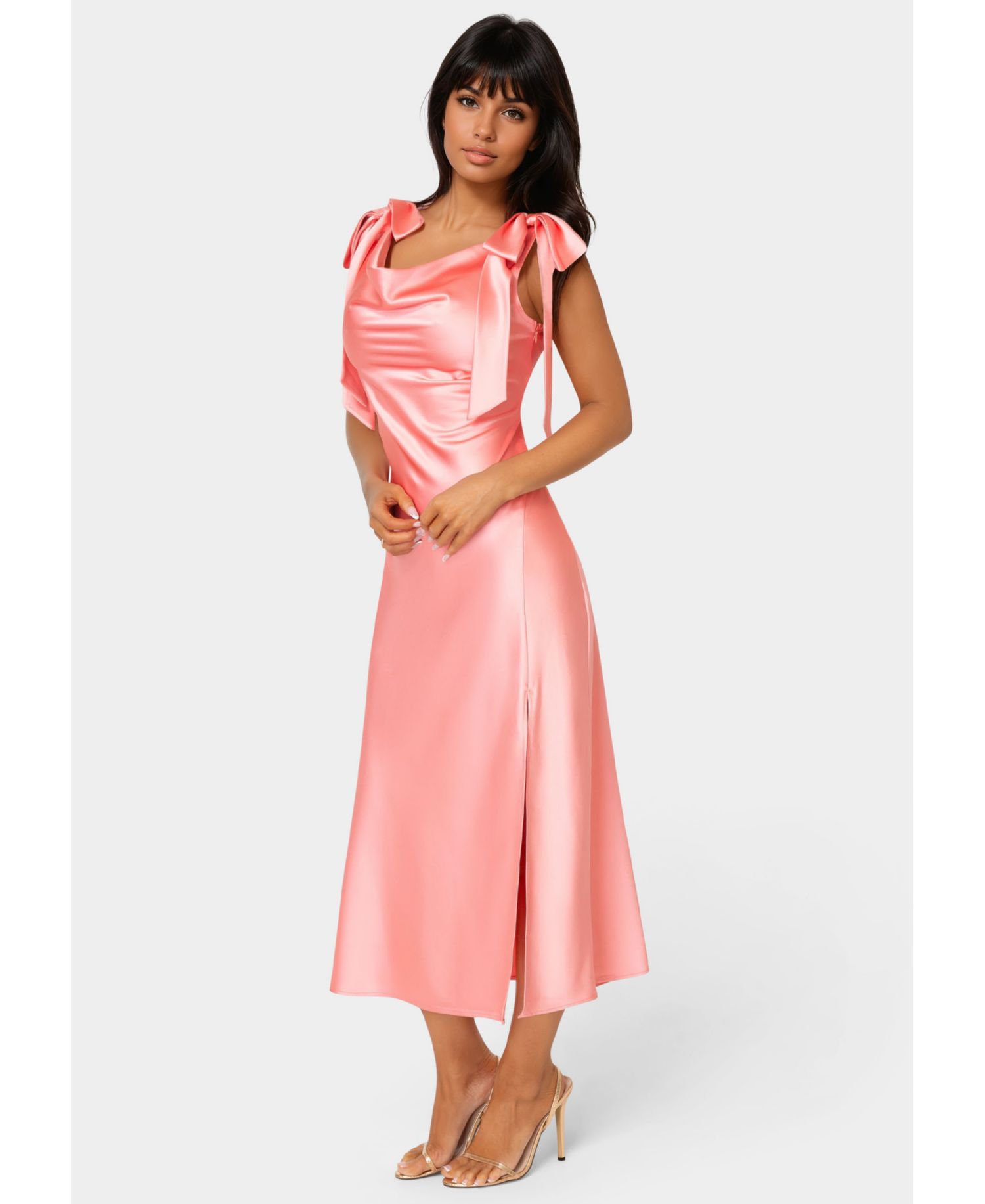 Women's Bow Strap Satin Midi Dress