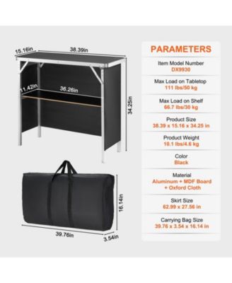 38.39" x 15.16" x 34.25 Folding Portable Bar Table with Carrying Case, Storage Shelf and Skirt