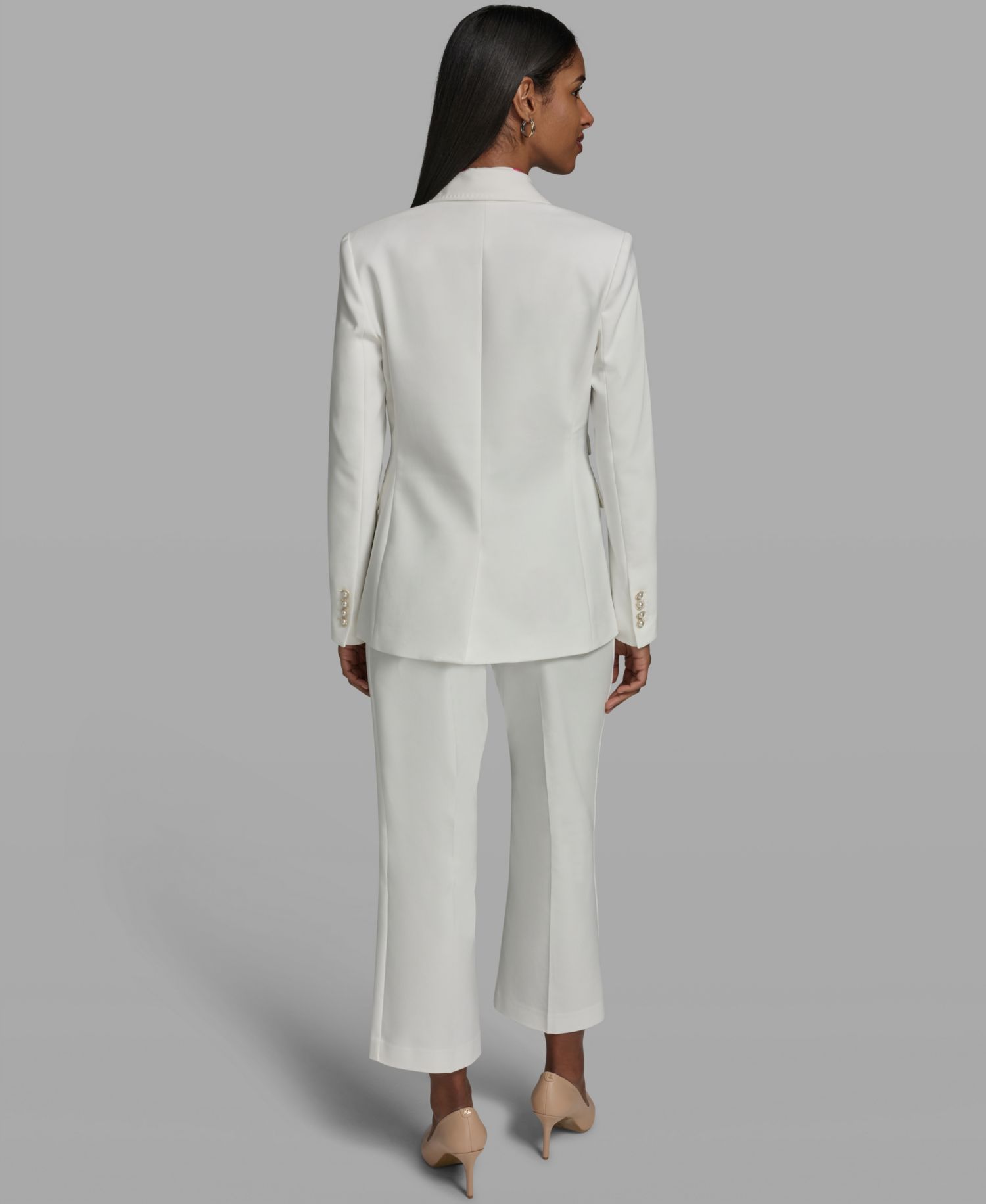 Women's Collared Woven Blazer, Short-Sleeve Collared Blouse and Woven Ankle Pants